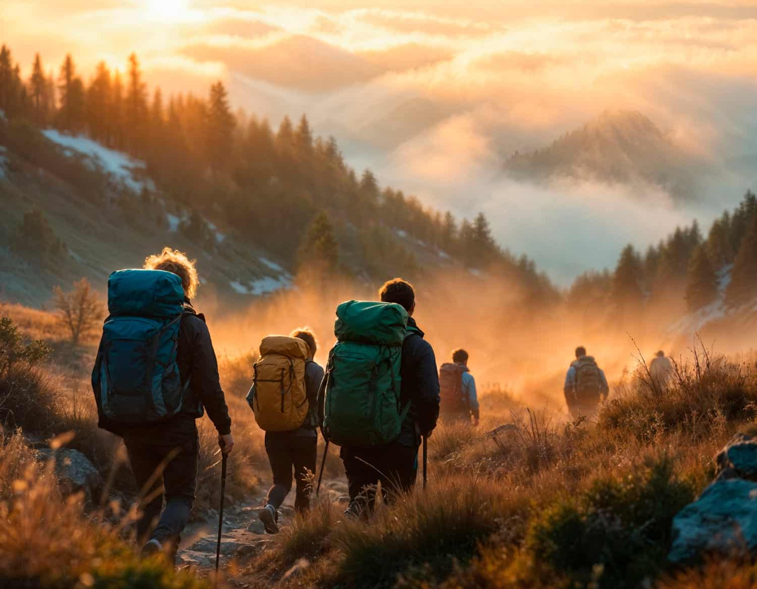rutas-de-senderismo-mas-bonitas-de-españa grupo de senderismo en las rutas más bonitas de España